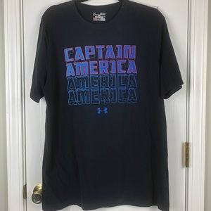 Under Armour/Marvel black short sleeved Captain America tee shirt med. loose